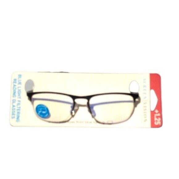 0582 Reading Glasses 1.25 Half Rim Black Blue Light Filtering - Picture 2 of 9